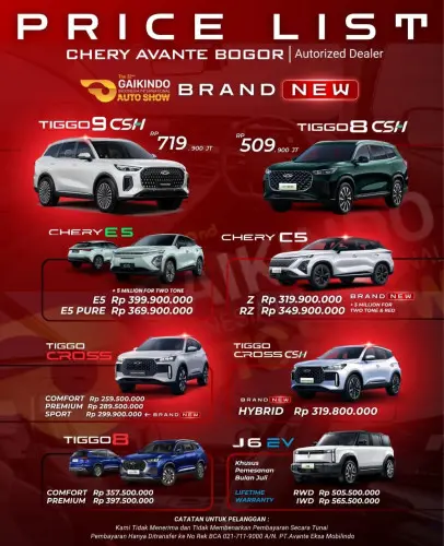 Pricelist Harga Chery bogorutara 2025